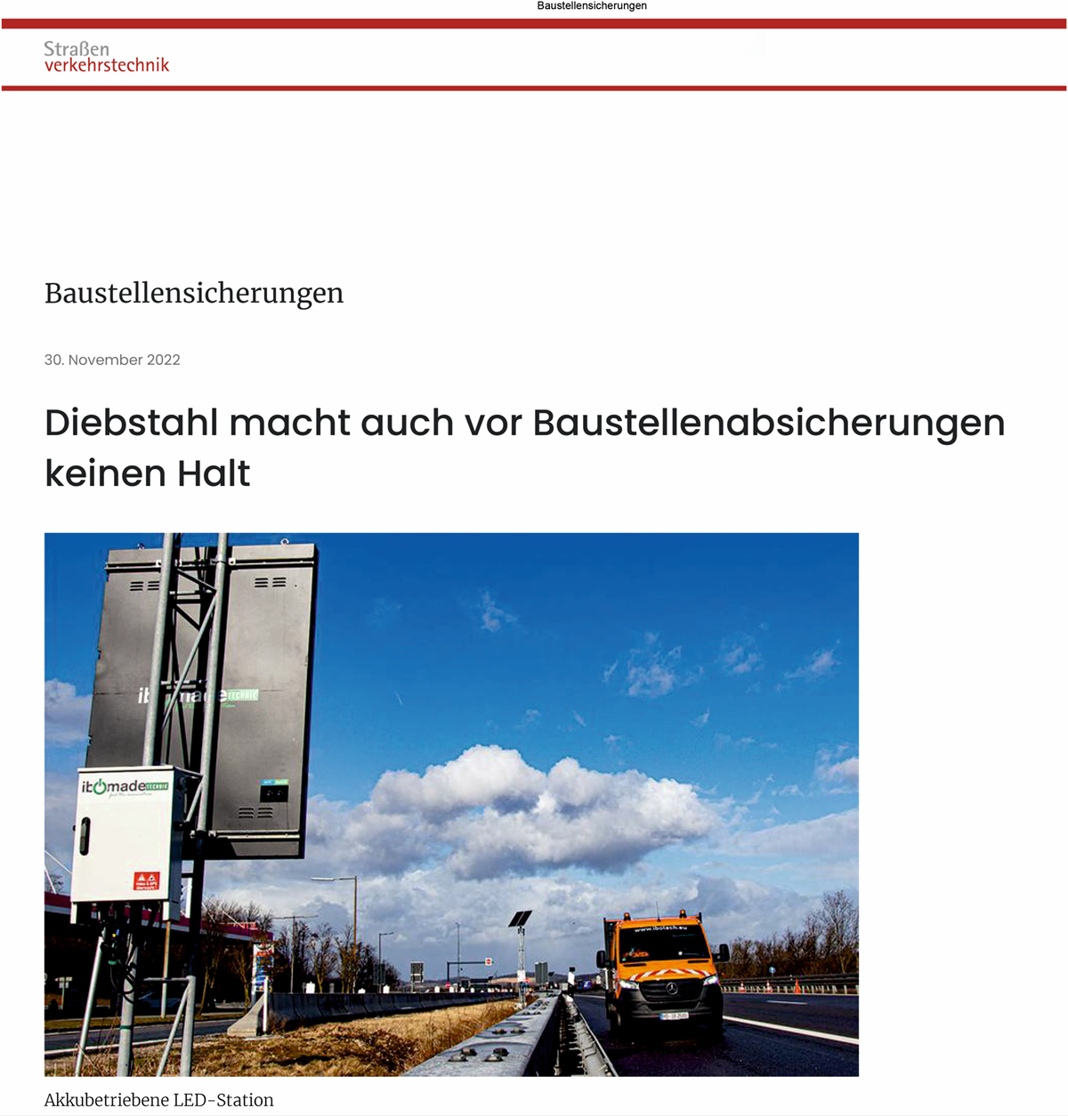 Diebstahl macht auch vor Baustellenabsicherungen keinen Halt